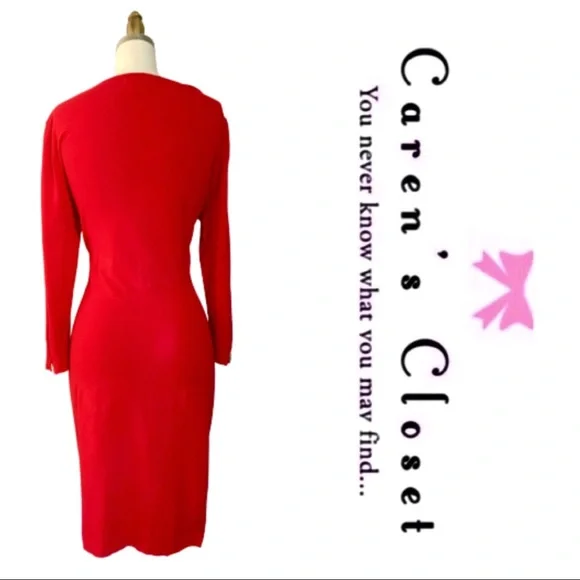 Calvin Klein Gold Zipper Red Sweater Dress - Picture 3 of 5